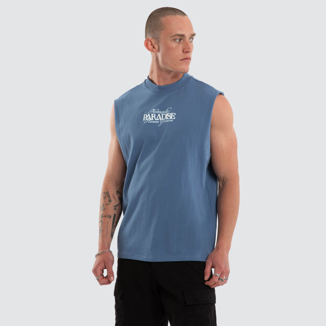 Model wears Home Grown Street Muscle Moonlight Blue Muscle Tees Blue – image 5