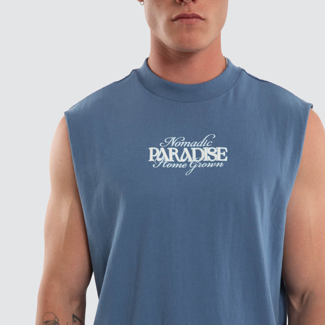 Model wears Home Grown Street Muscle Moonlight Blue Muscle Tees Blue – image 4