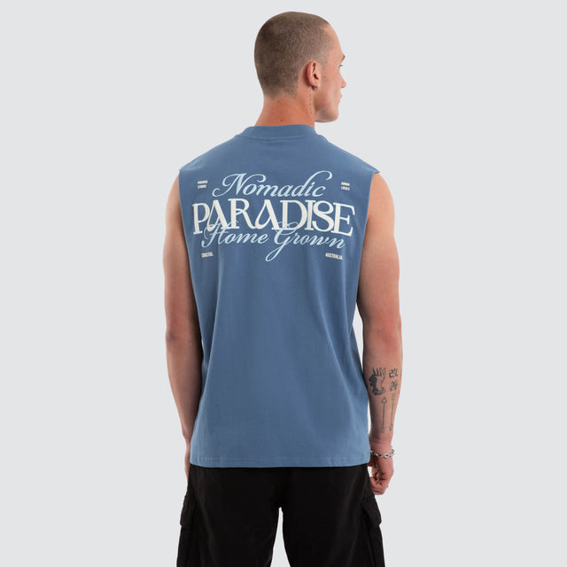 Model wears Home Grown Street Muscle Moonlight Blue Muscle Tees Blue – image 1