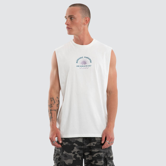Model wears Seashore Relaxed Muscle Natural White Muscle Tees White – image 1