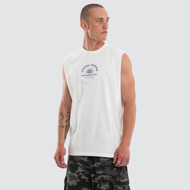 Model wears Seashore Relaxed Muscle Natural White Muscle Tees White – image 5
