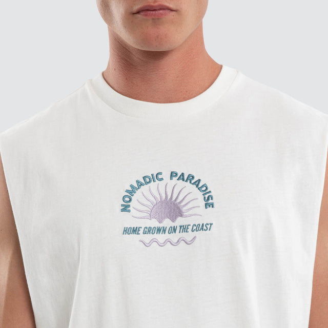 Model wears Seashore Relaxed Muscle Natural White Muscle Tees White – image 4