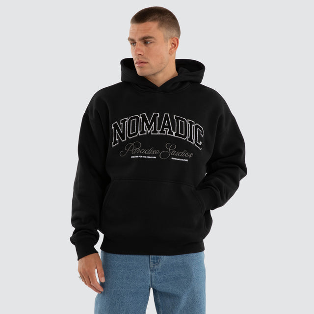 Model wears Siesta Oversized Hoodie Jet Black Hoodies Black – image 1