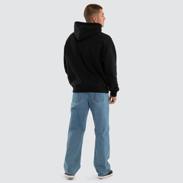 Model wears Siesta Oversized Hoodie Jet Black Hoodies Black – image 2