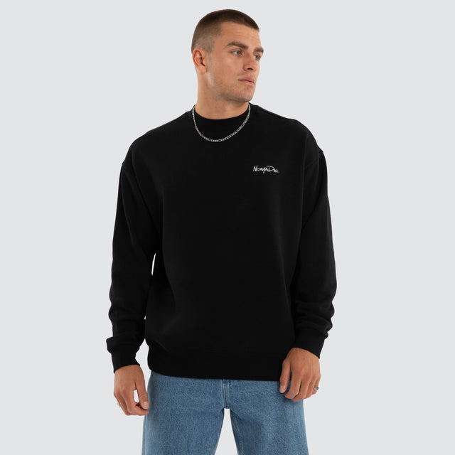Model wears Big Sur Relaxed Sweater Jet Black Jumpers Black – image 1