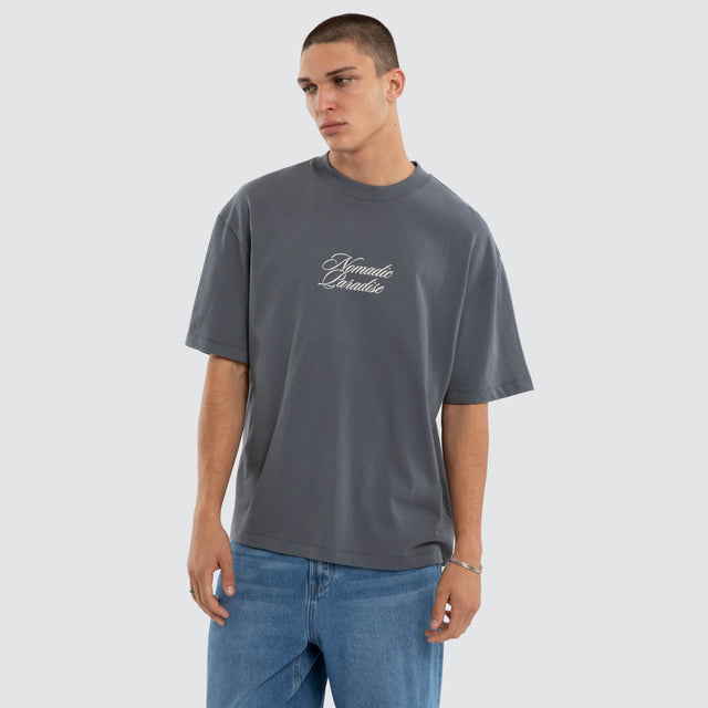 Model wears Passage Street Tee Turbulence T-Shirts Grey – image 1