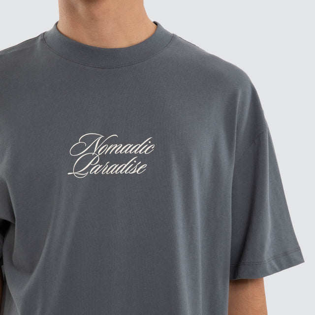 Model wears Passage Street Tee Turbulence T-Shirts Grey – image 4