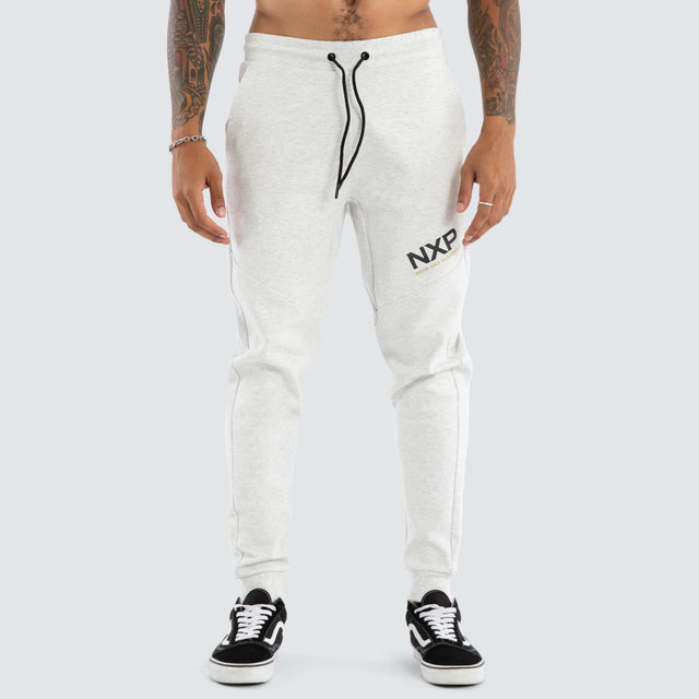 model wears Turret Slim Trackpant Grey Marle Trackpants Grey - image 4