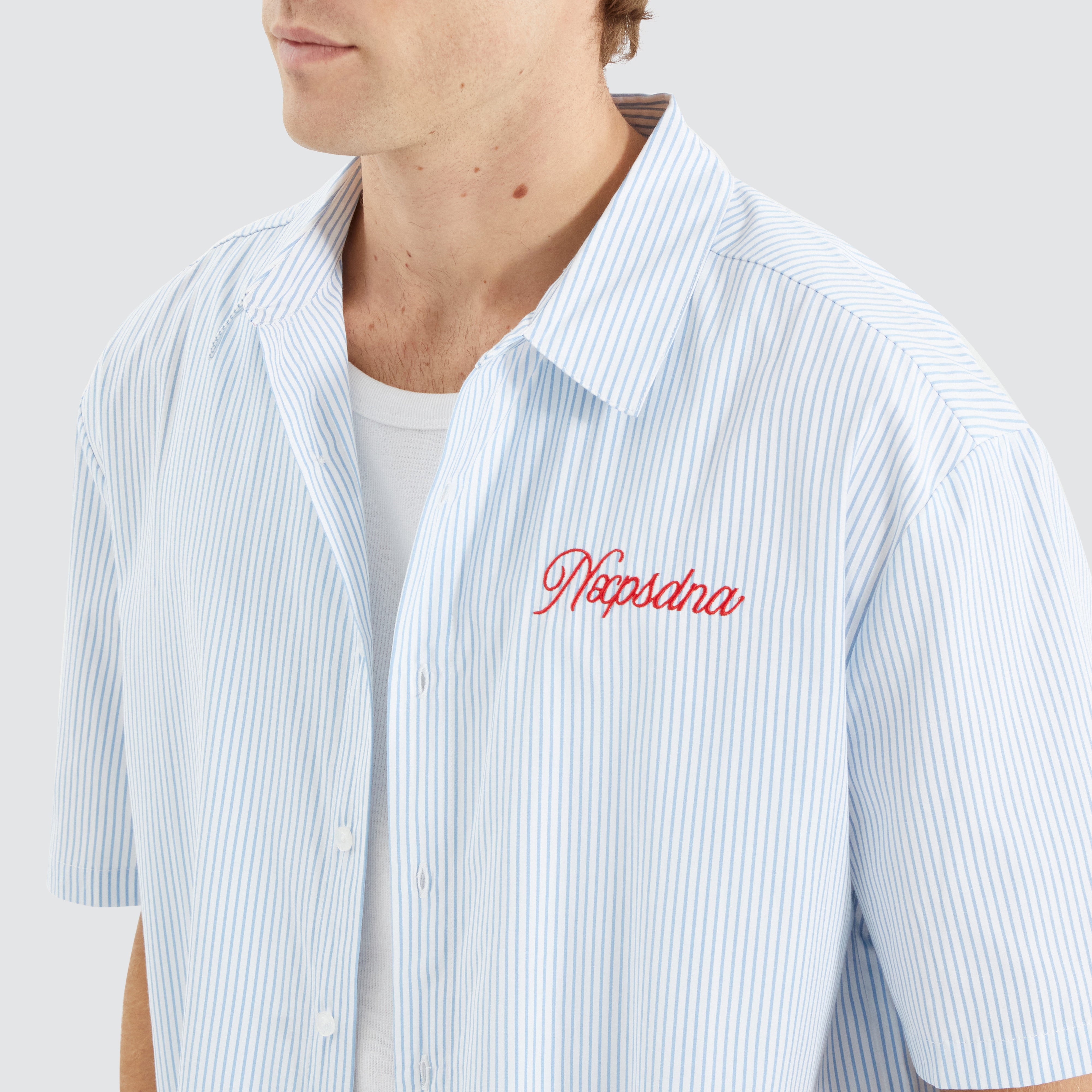 NXP Creek Oversized Dress Shirt in Blue/White Stripe | Neverland Store