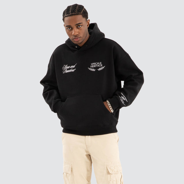 Etiquette Box Fit Hoodie Jet black