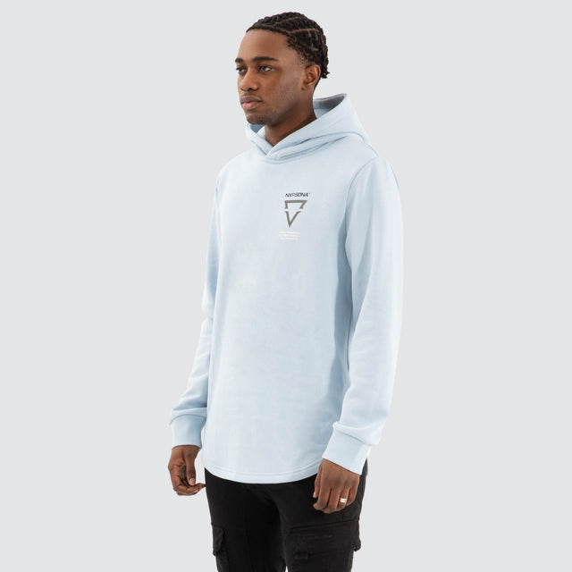 model wears Defend Dual Curved Hoodie Skyway Hoodies Blue - image 3
