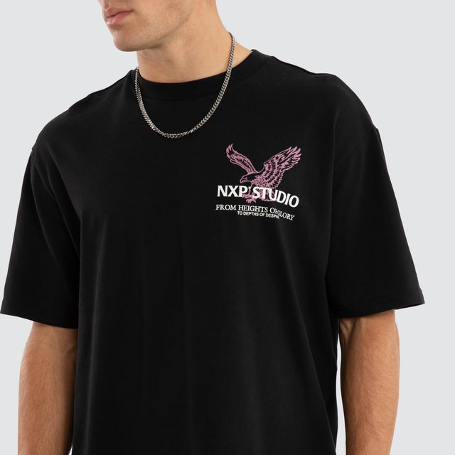 model wears Simulation Box Fit Tee Jet Black T-Shirts Black - image 5