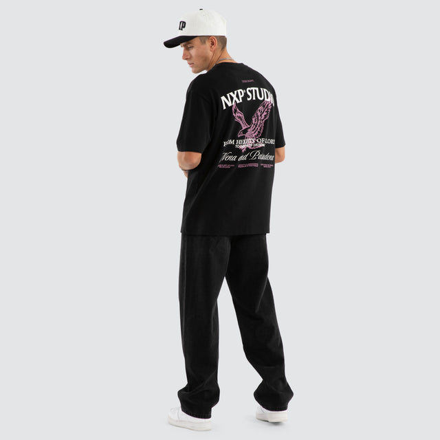 model wears Simulation Box Fit Tee Jet Black T-Shirts Black - image 4