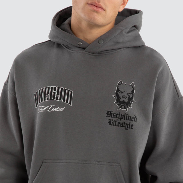 model wears Inertia Box Fit Hoodie Charcoal Hoodies Grey - image 4