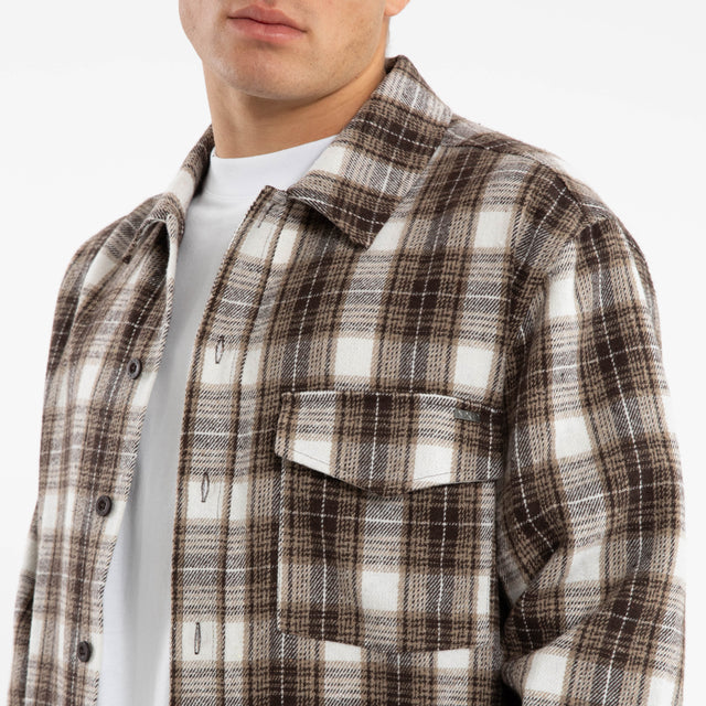 model wears Prime Overshirt Tan Check Long Sleeve Shirts Sand - image 4