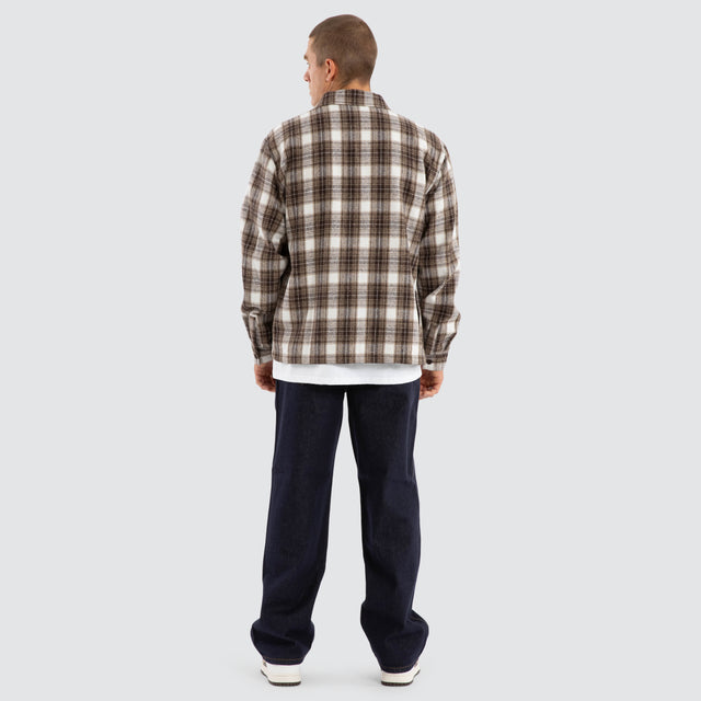 model wears Prime Overshirt Tan Check Long Sleeve Shirts Sand - image 2