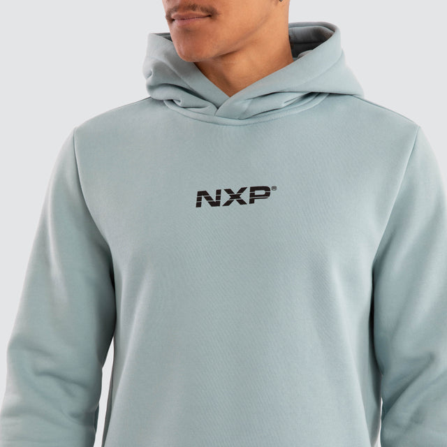 model wears Vacant Dual Curved Hoodie Cameo Hoodies Blue - image 3