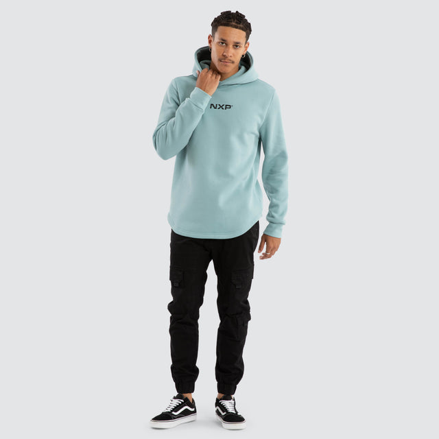 model wears Vacant Dual Curved Hoodie Cameo Hoodies Blue - image 4