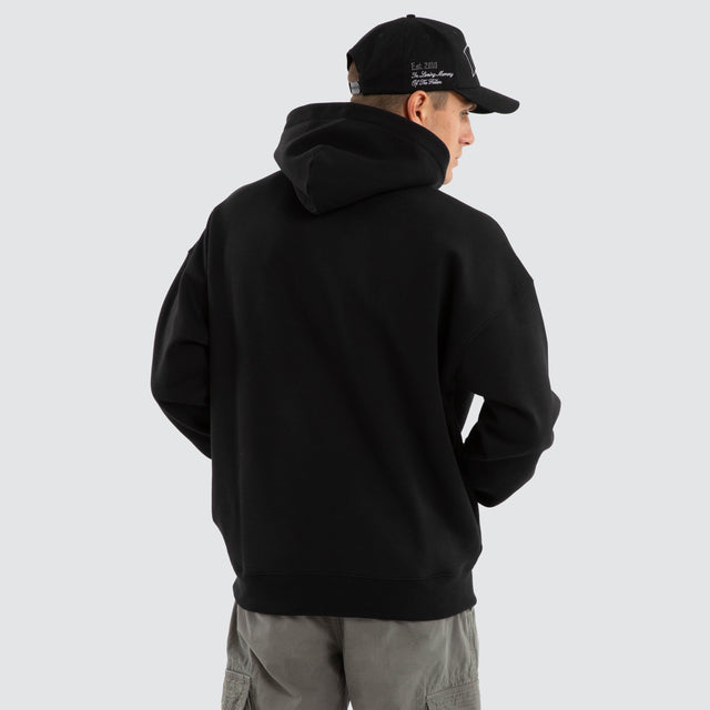 model wears Fence Box Fit Hoodie Jet Black Hoodies Black - image 3