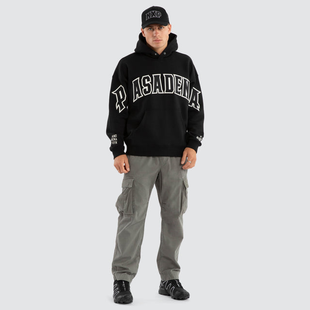 model wears Fence Box Fit Hoodie Jet Black Hoodies Black - image 5