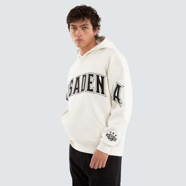 Model wears Fence Box Fit Hoodie Natural White Hoodies White – image 3