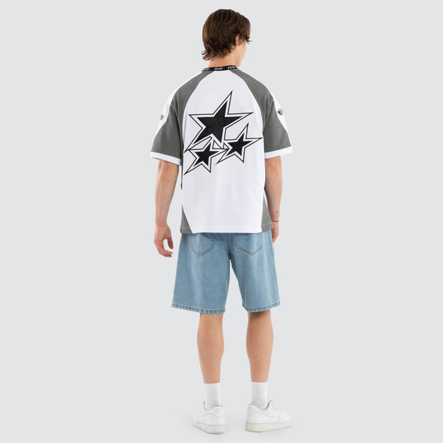 Model wears Legend Loopback Oversized Tee White / Charcoal T-Shirts White – image 5