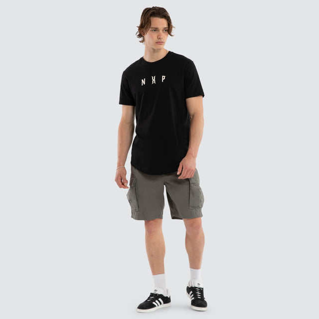 Model wears Dominate Dual Curved Tee Jet Black T-Shirts Black – image 6