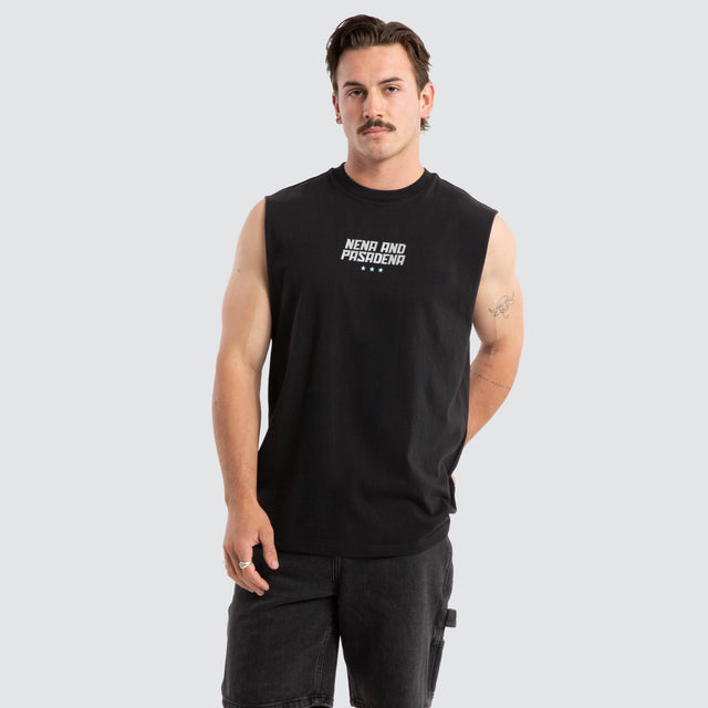 Model wears Vision Relaxed Muscle Jet Black Muscle Tees Black – image 3
