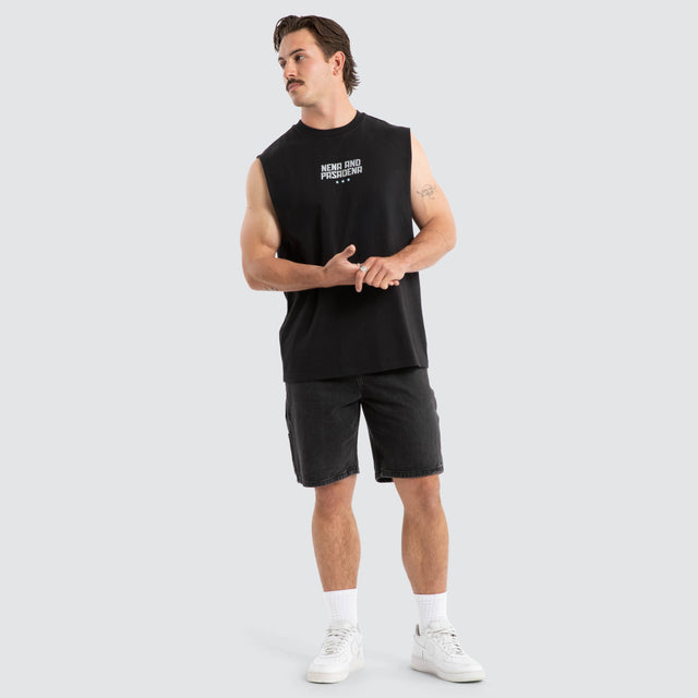 Model wears Vision Relaxed Muscle Jet Black Muscle Tees Black – image 2