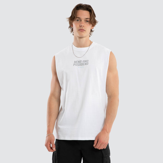 Model wears Vision Relaxed Muscle White Muscle Tees White – image 2
