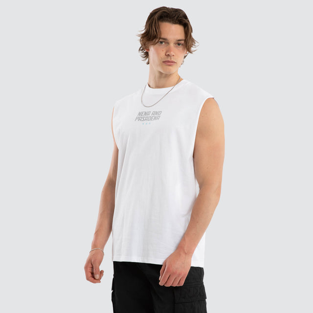 Model wears Vision Relaxed Muscle White Muscle Tees White – image 3