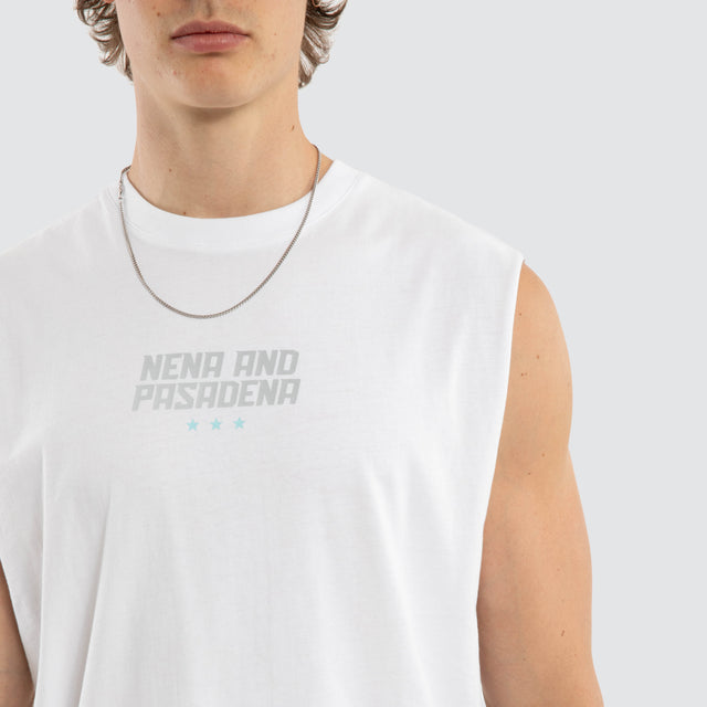 Model wears Vision Relaxed Muscle White Muscle Tees White – image 4