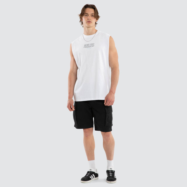 Model wears Vision Relaxed Muscle White Muscle Tees White – image 6