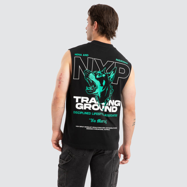 Model wears Conrad Raptor Muscle Jet Black Muscle Tees Black – image 1