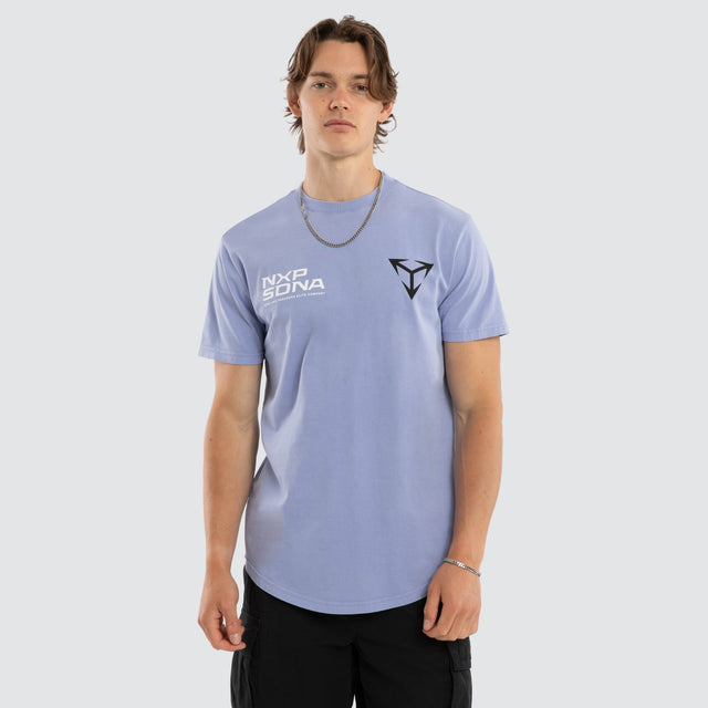 Model wears Finest Dual Curved Tee Pigment Thistle Down T-Shirts Purple – image 3