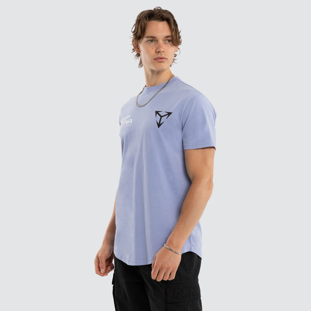 Model wears Finest Dual Curved Tee Pigment Thistle Down T-Shirts Purple – image 5