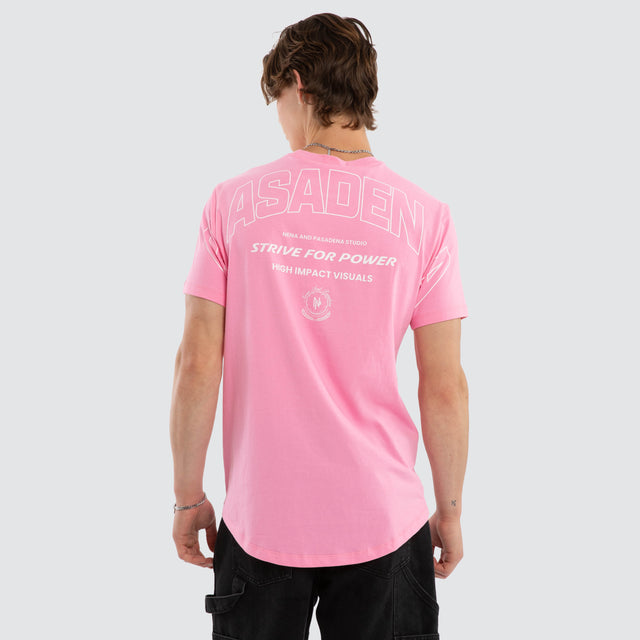 Model wears Pioneer Dual Curved Tee Pink T-Shirts Pink – image 4