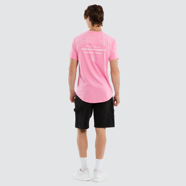 Model wears Pioneer Dual Curved Tee Pink T-Shirts Pink – image 2