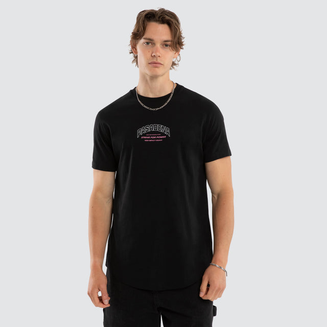 Model wears Chronicle Dual Curved Tee Jet Black T-Shirts Black – image 3
