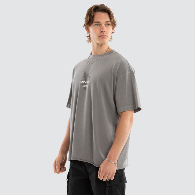 Model wears Pegasus Raptor Tee Pigment Frost Grey T-Shirts Grey – image 3