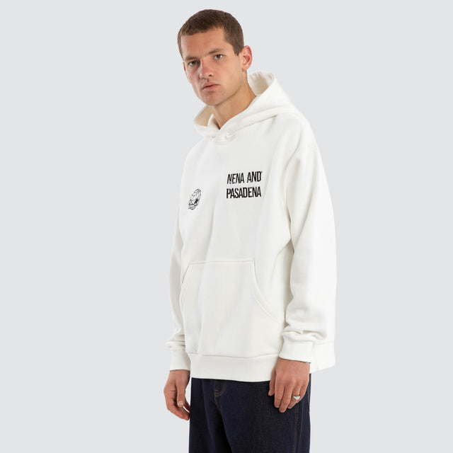 Model wears Caution Relaxed Hoodie Natural White Hoodies White – image 3
