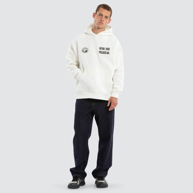 Model wears Caution Relaxed Hoodie Natural White Hoodies White – image 5