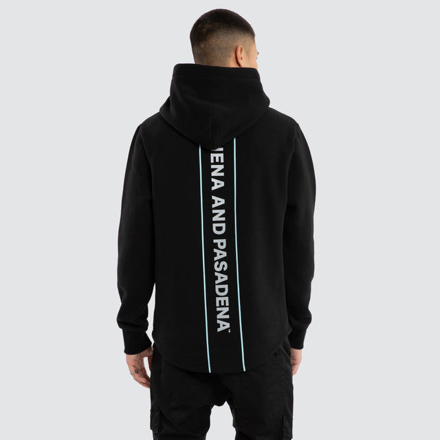 Model wears Unleash Dual Curved Hoodie Jet Black Hoodies Black – image 4