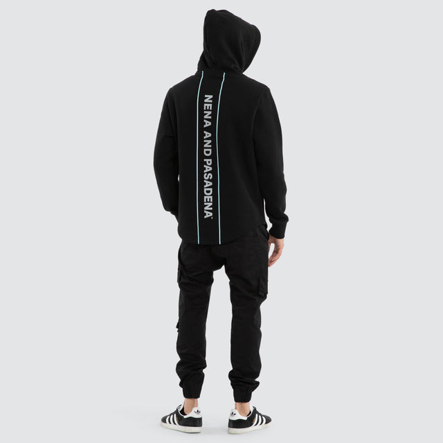 Model wears Unleash Dual Curved Hoodie Jet Black Hoodies Black – image 2