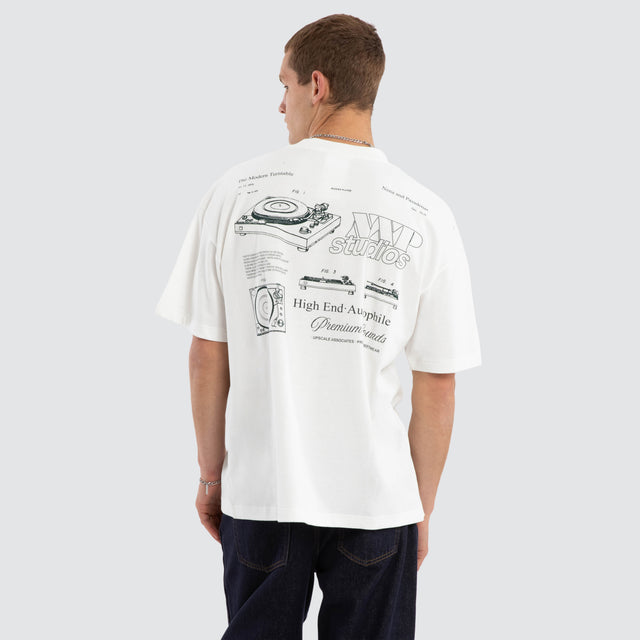 Model wears Audiophile Raptor Tee Natural White T-Shirts White – image 4