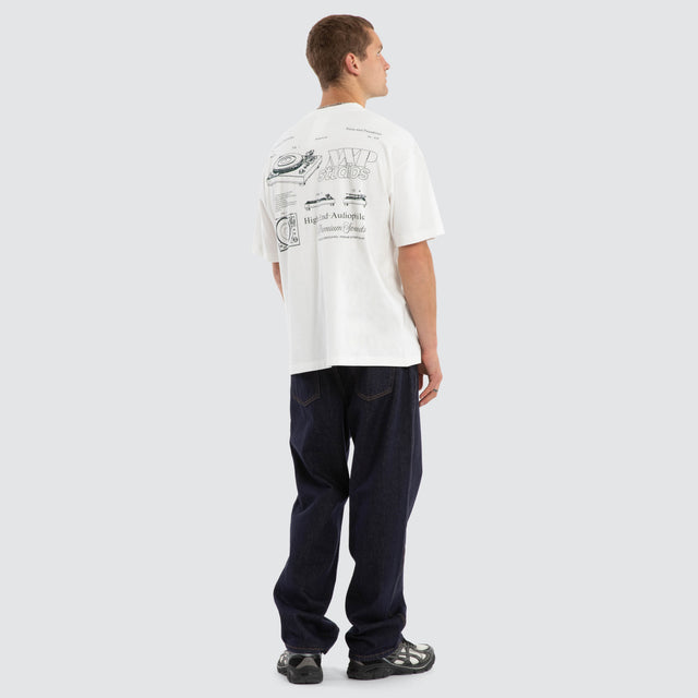 Model wears Audiophile Raptor Tee Natural White T-Shirts White – image 2