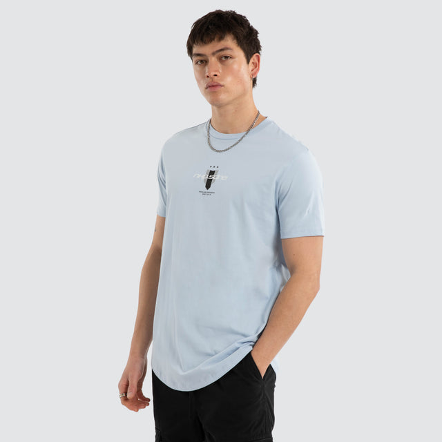 Model wears Central Dual Curved Tee Skyway T-Shirts Blue – image 3
