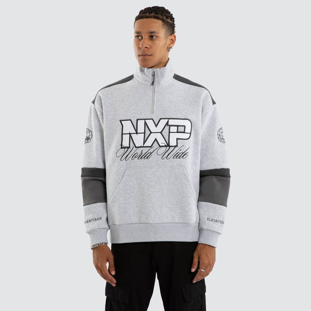 Model wears Eternal Zip Pullover Sweater Grey Marle Jumpers Grey – image 1