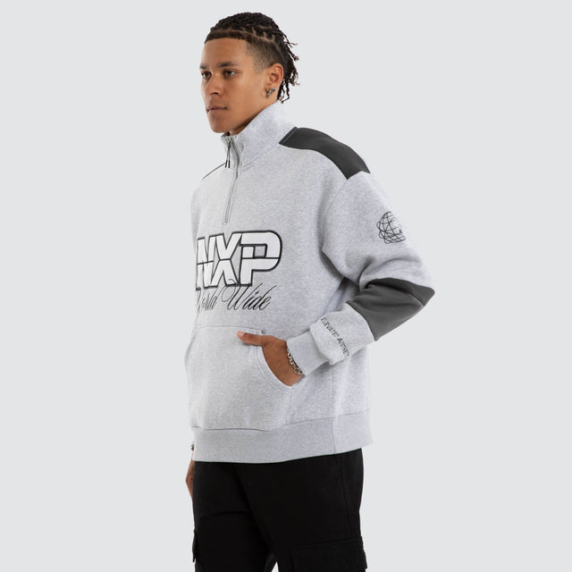 Model wears Eternal Zip Pullover Sweater Grey Marle Jumpers Grey – image 3