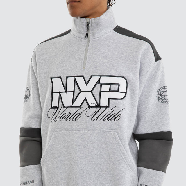 Model wears Eternal Zip Pullover Sweater Grey Marle Jumpers Grey – image 4
